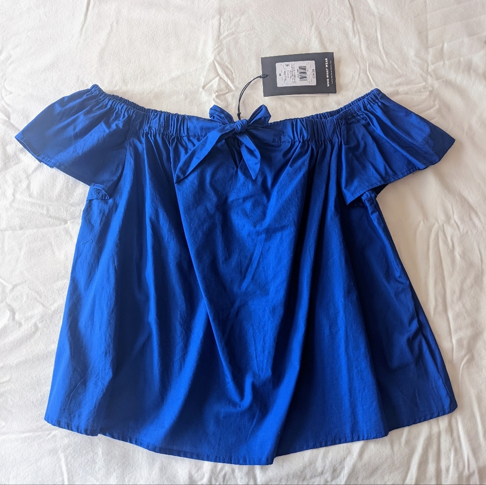 NWT!!! Who What Wear, Size Medium - Royal Blue Off the Shoulder Cotton Top